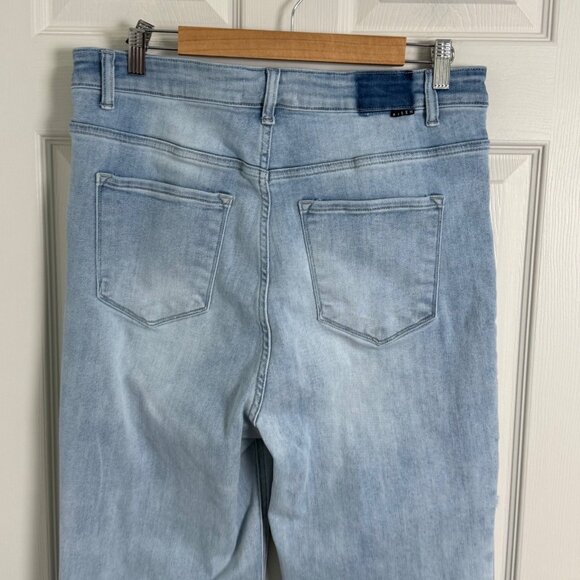 Risen Jeans Womens 1XL Blue Straight Leg Patchwork Light Wash High Rise Stretch - Picture 5 of 13